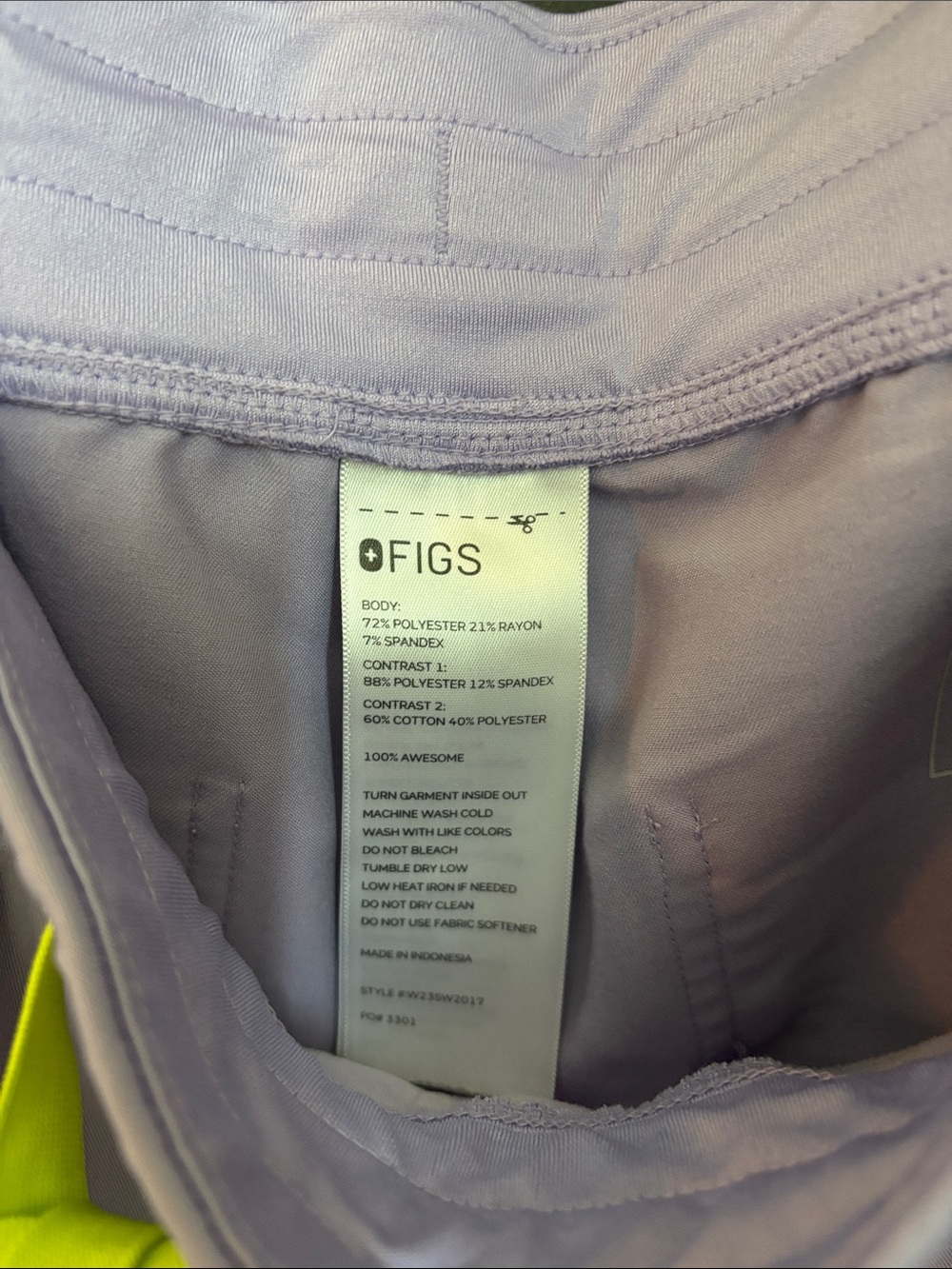 Lilac FIGS High waisted Jogger scrub Pants with Neon Drawstring - Picture 4 of 5